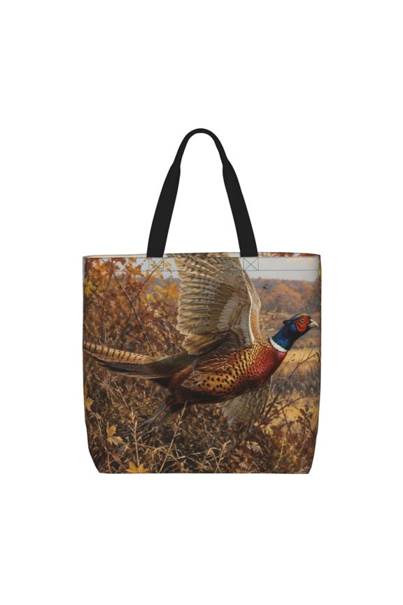 Vibrant Pheasant Taking Flight Poster Zippered Tote Bag Large Capacity Shoulder Handbag for Shopping, Work, Travel