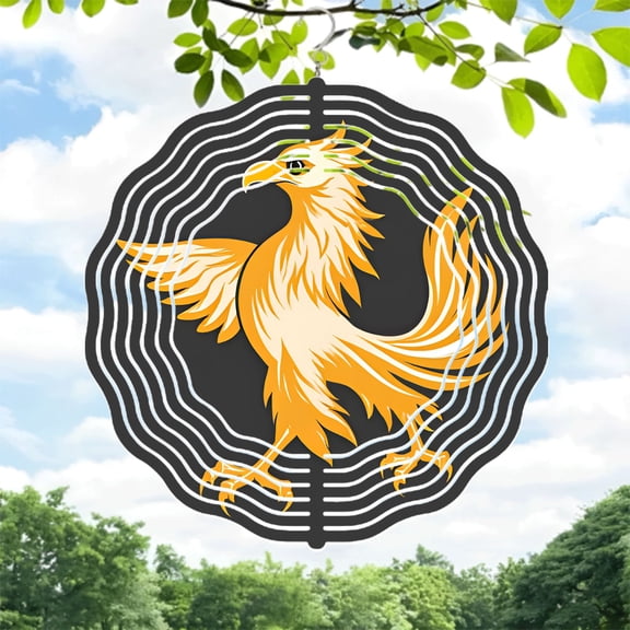 Vibrant Phoenix Metal Wind Spinner & Chime - Dynamic Design with Concentric Patterns for Stunning Yard & Garden Decor