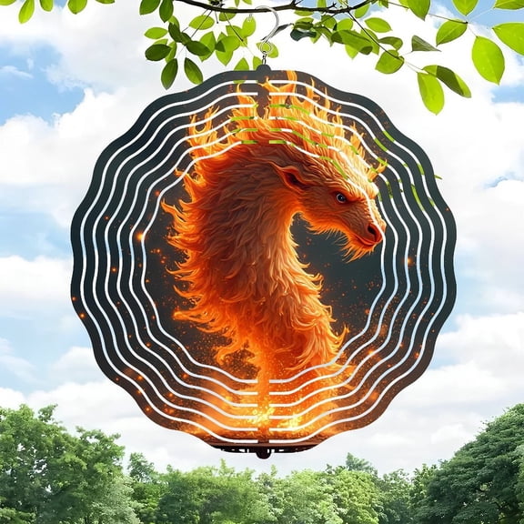 Vibrant Phoenix Metal Wind Spinner & Chime - Fiery Design with Circular Flame Pattern for Yard & Garden Decor Serene Nature Vibe
