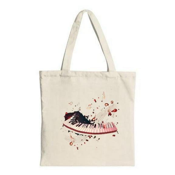 Vibrant Piano Tote Bag - Colorful Musical Notes & Pink - Red Piano Design Perfect for Shopping Travel & Parties Reusable Canvas Bag