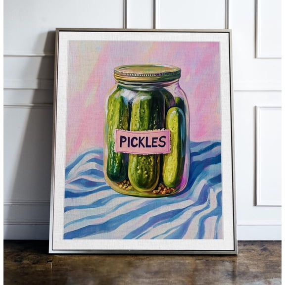 Vibrant Pickles Jar Art Colorful Kitchen Wall Decor for Food Lovers, Unframed Canvas Size 12x18