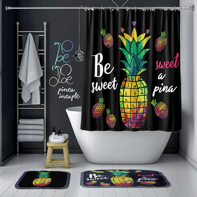 Vibrant Pineapple Bathroom Decor Set with Crowned Pineapple Design and 'Be Sweet' & 'Be a