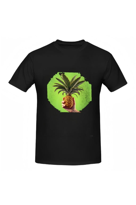 Vibrant Pineapple Print Cotton Short Sleeve T-Shirt for Women - Bright Green Background Stylish Tee Tops for Summer Fashion