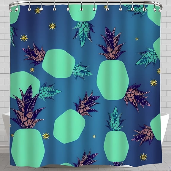 Vibrant Pineapple Shower Curtain - Stylish Teal Background with Purple Pink & Green Accents - Tropical Bathroom Decor