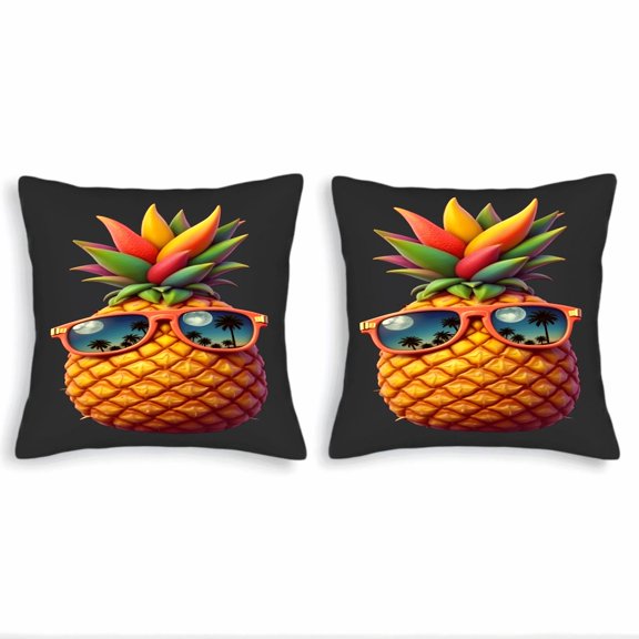 Vibrant Pineapple Throw Pillow Covers 18x18in Set of 2 - Colorful Sunglasses & Tropical Scene Design for Couch Bed Car Decor