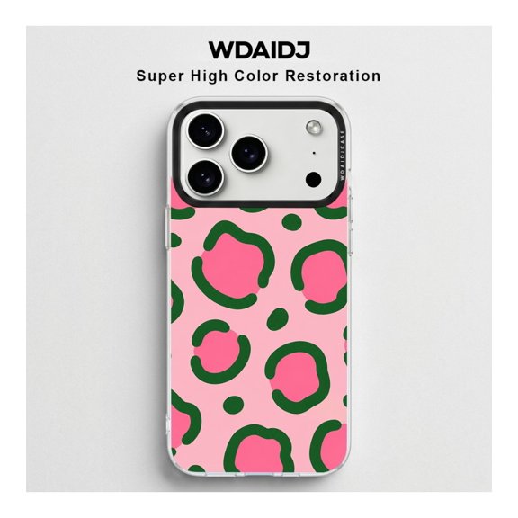 Vibrant Pink Base With Green Abstract Spot Design Clear Phone Case For Iphone 13 14 15 16 17 Crystal Clear Anti Yellowing Phone