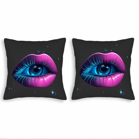 Vibrant Pink & Blue Lips Throw Pillow Covers - Set of 2 18x18in Stylish Cushion Cases for Couch Bed or Car Decor