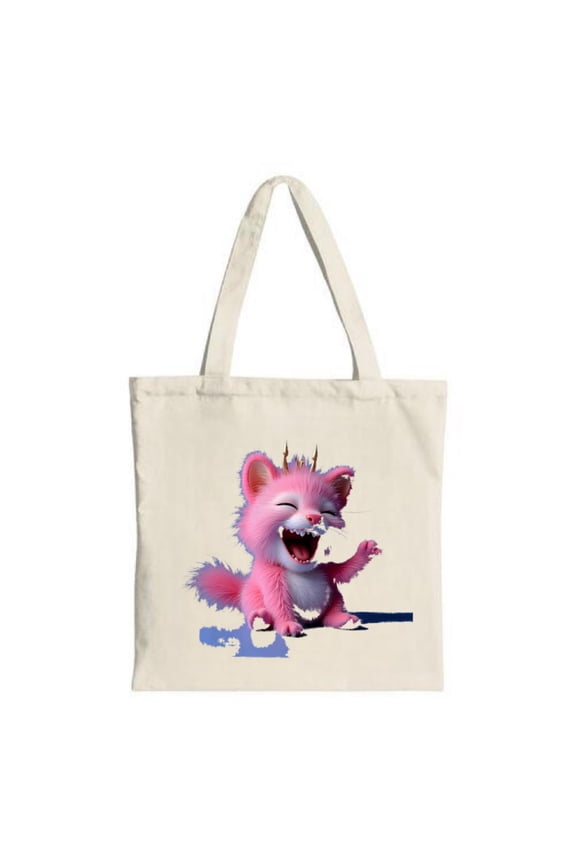 Vibrant Pink Cartoon Creature Tote Bag - Fluffy Design with Crown Perfect for Shopping Travel & Parties Stylish & Reusable