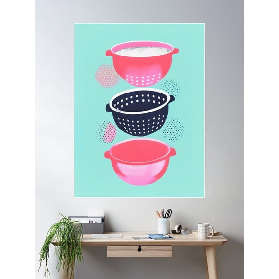 Vibrant Pink Colanders Retro Poster Kitchen Poster Wall Art, Modern Wall Decor For Living Room Bedroom, 16x24 UNFRAMED