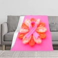 thumbnail image 1 of Vibrant Pink Flannel Blanket with Flower Design & Pink Ribbon - Soft Cozy Durable for Sofa Travel Bed & Chair, 1 of 5