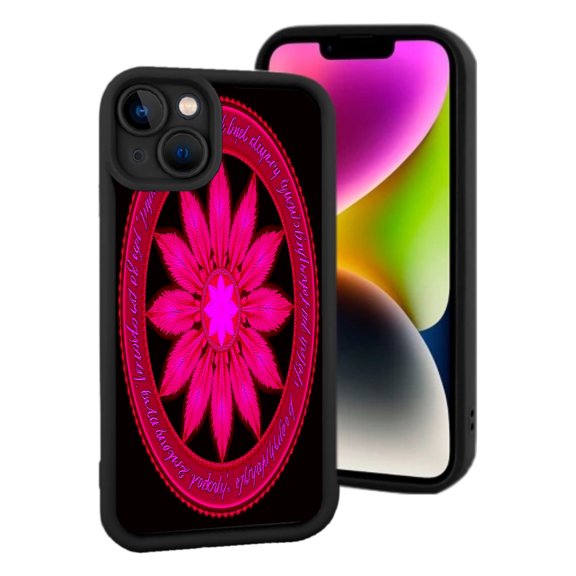 Vibrant Pink Floral Design Lightweight iPhone 15 Case - Yellowing Resistant with Intricate Circular Pattern & Symmetrical Petals