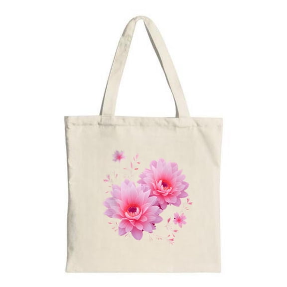 Vibrant Pink Floral Tote Bag - Cream Canvas Perfect for Shopping Travel & Parties Sturdy Handles Stylish & Reusable