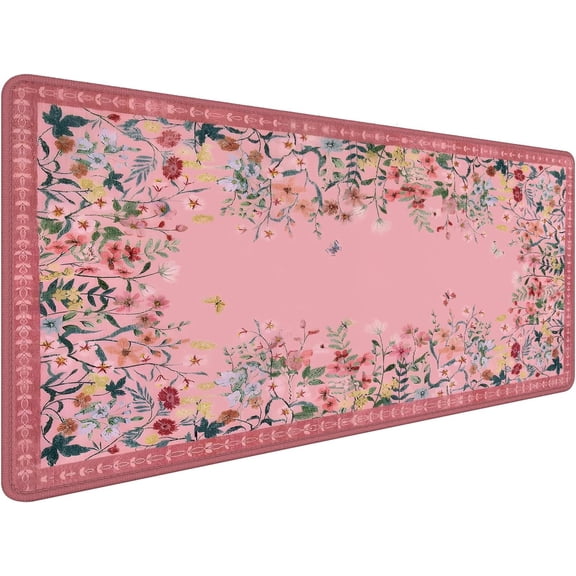 Vibrant Pink Flower Floral Large Mouse Pad 31.5x15.7inch, Aesthetic Wildflower Butterfly Botanical Big Extended Desk Mat Mousepad XL Gaming Keyboard Mat for Home Office Accessories