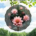 thumbnail image 1 of Vibrant Pink Flower Metal Hanging Wind Spinner - Abstract Design with Concentric White Lines for Yard & Garden Decor, 1 of 6