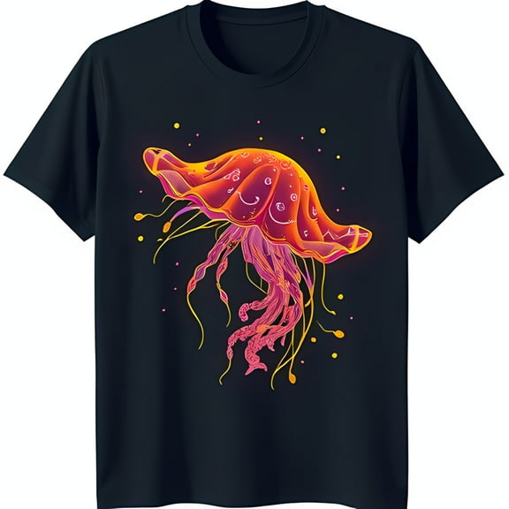 Vibrant Pink & Jellyfish Graphic Black T-Shirt for Unique Style