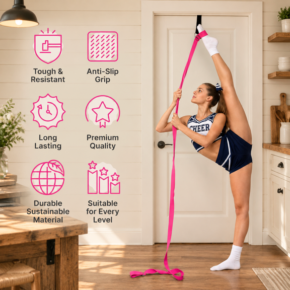 Vibrant Pink Leg Stretcher with Door Anchor and Resistance Band