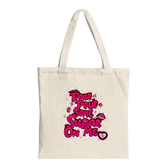 Vibrant Pink & Magenta Canvas Tote Bag with " Pour Pour Some Sugar On Me " Text Stars & Hearts - Perfect for Parties Travel & Shopping