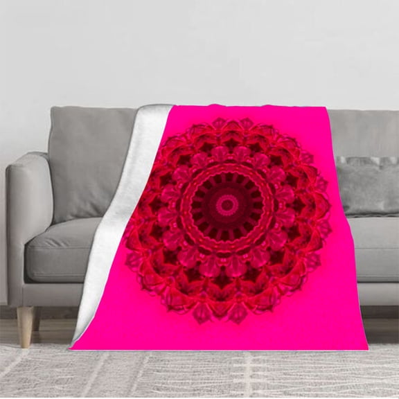 Vibrant Pink Mandala Flannel Blanket - Soft Cozy and Warm for Sofa Travel Bed and Chair - Intricate Patterns for Tranquility