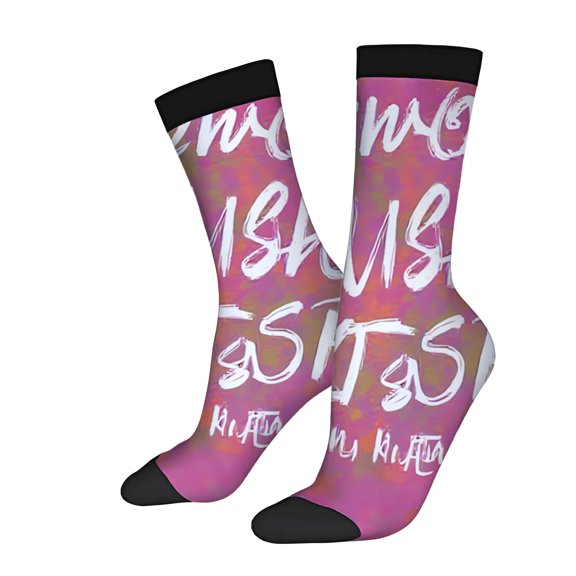 Vibrant Pink & Orange Artistic Socks - 2 Pairs of Unisex Trendy Socks with Stylish White & Yellow Text Black Toe Caps & Cuffs