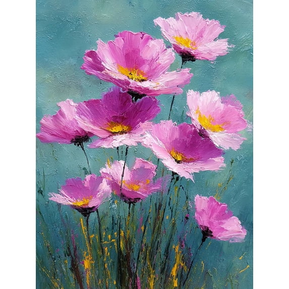 Vibrant Pink Poppy Field Canvas Boho Wildflower Ready To Hang Living Wall Decor
