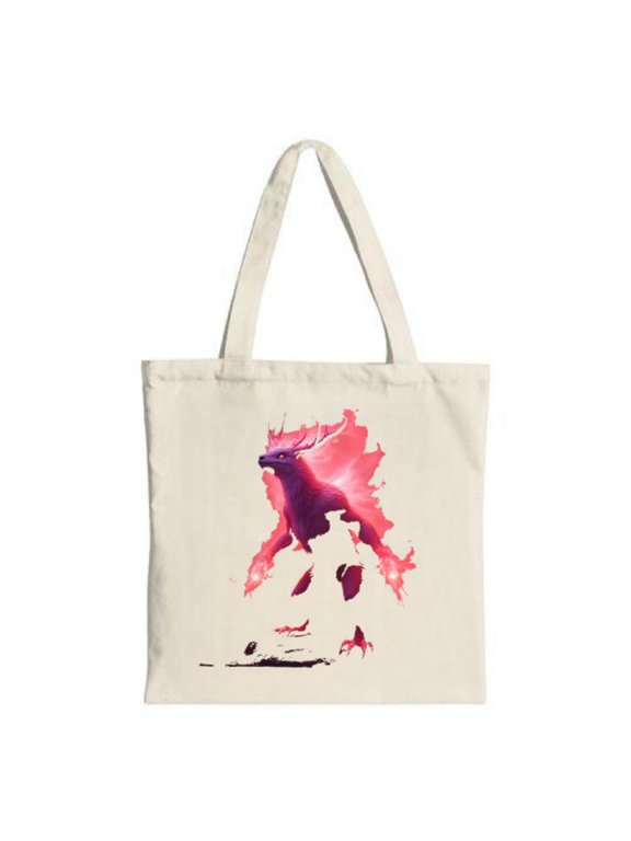 Vibrant Pink & Purple Mythical Stag Tote Bag - Canvas Reusable Perfect for Shopping Travel & Parties Flame - Outlined Design
