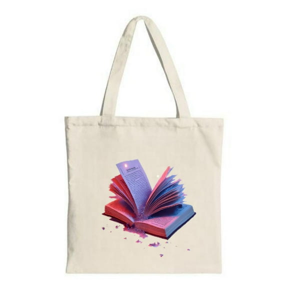 Vibrant Pink & Purple Open Book Tote Bag - Canvas Multifunctional Reusable Shopping Bag for Parties Travel & Shopping