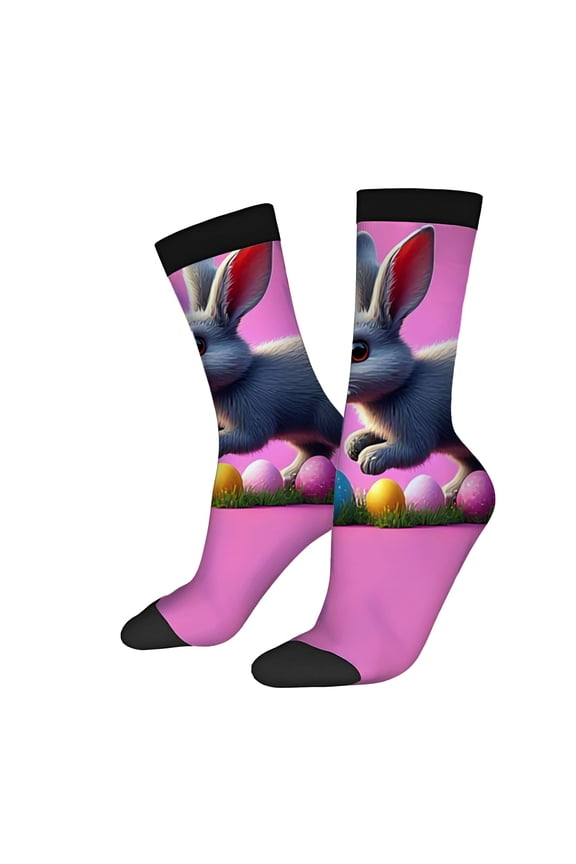 Vibrant Pink Rabbit & Easter Eggs Socks - 2 Pairs of Unisex Trendy Mixed Color Socks for All Seasons