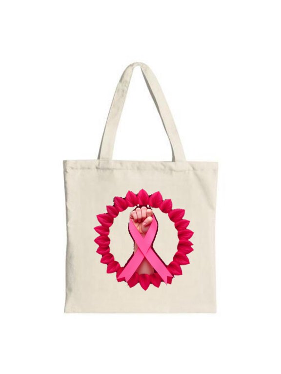 Vibrant Pink Ribbon & Fist Tote Bag - Canvas Multifunctional Reusable Shopping Bag for Empowerment Perfect for Parties & Travel