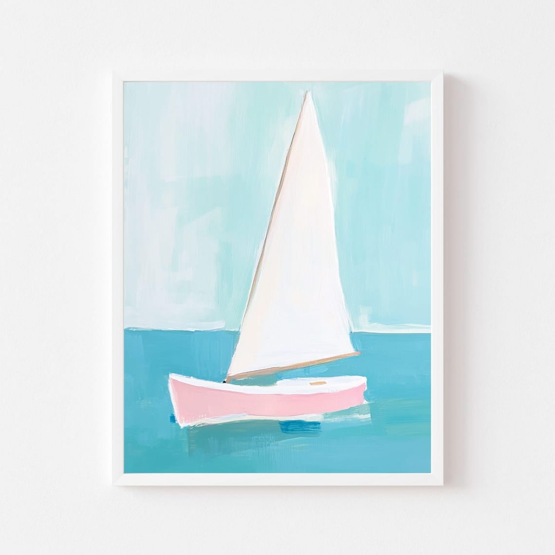 Vibrant Pink Sailboat Painting Coastal Boat Wall Art Print Nautical ...