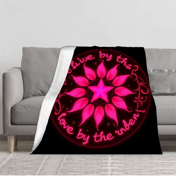 Vibrant Pink Star & Leaf Design Flannel Blanket - Soft Cozy Durable for Sofa Travel Bed & Chair - Whimsical & Artistic
