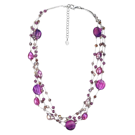 Vibrant Pink Tones Pearl and Zebra Pattern Seashells Multi-Strand Necklace