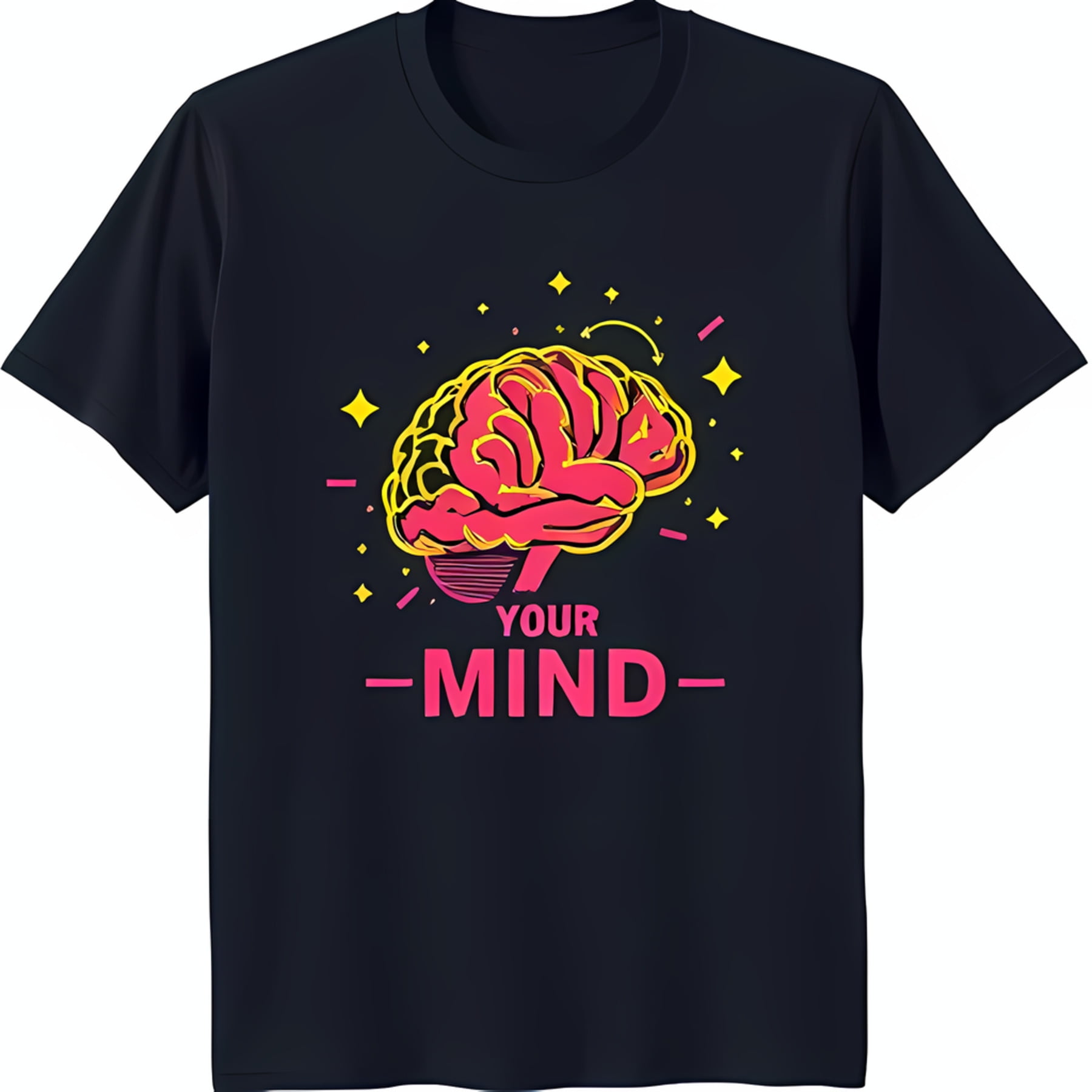 Vibrant Pink & Yellow Brain Graphic TShirt for Minds Bold Design on