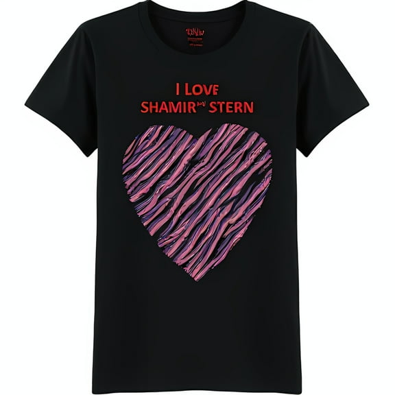 Vibrant Pink Zebra Heart Graphic Black T-Shirt I Love Shamir Stern