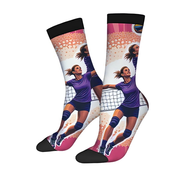 Vibrant Pink and Orange Volleyball Player Socks (2 Pairs) - Unisex Trendy Design with Abstract Shapes Black Toe Perfect for All Seasons