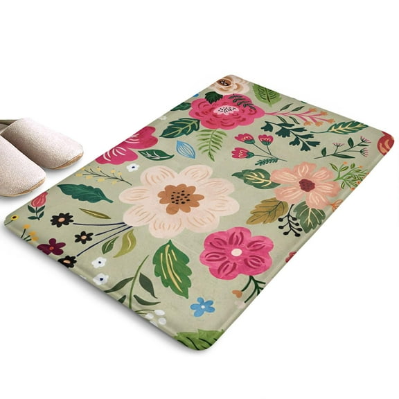 Vibrant Pioneer Flower Pattern Flannel Non Slip Door Rugs,Washable Door Mats Indoor,Decorative Door Mats,Dirt-Resistant and Absorbent Doormat for Entrance,Bedroom,Kitchen,Bathroom,23.5x16in(60x40cm)