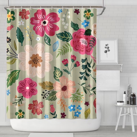 Vibrant Pioneer Flower Pattern Shower Curtain 72"x84" ,Bathroom Decorative Shower Curtains Set with 12 Hooks,Modern Waterproof Washable Shower Curtain