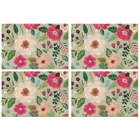 Vibrant Pioneer Flower Pattern Summer Placemats Table Placemats Set Of 4-Linen Kitchen Washable Placemats Table Mats 11.8"x17.7" Non-Slip Heat Resistant
