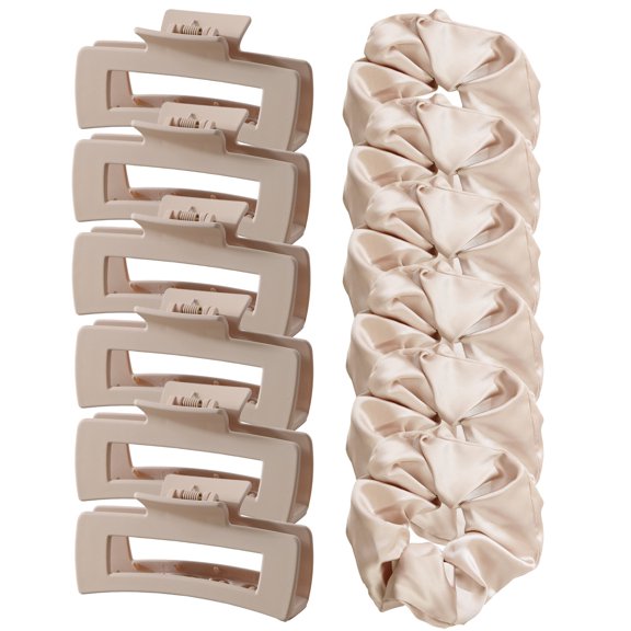 ‌Vibrant Plastic Hair Claws & Satin Silk Scrunchies - 12 Color Styling Set