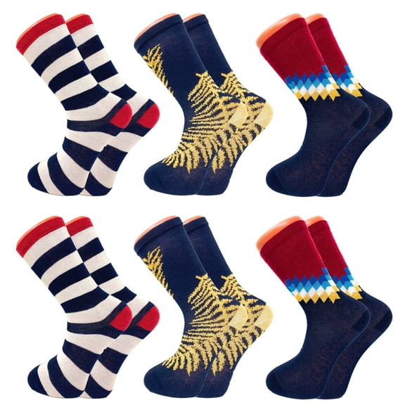 Vibrant Playful Crew Socks - 6 Pairs Pack, Cotton Blend, Fun Patterns for Men & Women