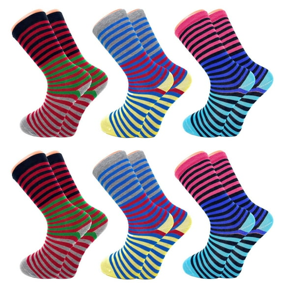 Vibrant Playful Crew Socks - 6 Pairs Pack, Cotton Blend, Fun Patterns for Men & Women