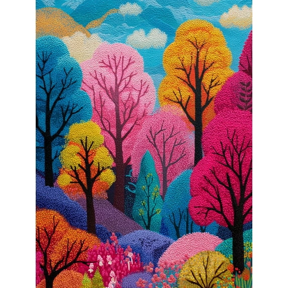 Vibrant Pointillist Forest Landscape Canvas Print, Wall Decor for Living Room Bedroom Office Hallway Dining Room Entryway