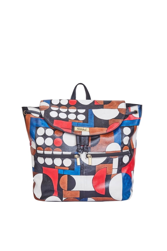 Vibrant Polka Dot Hand-Painted Leather Ladies Bags  Artistic Backpack with Drawstring & Flap Closing for Women