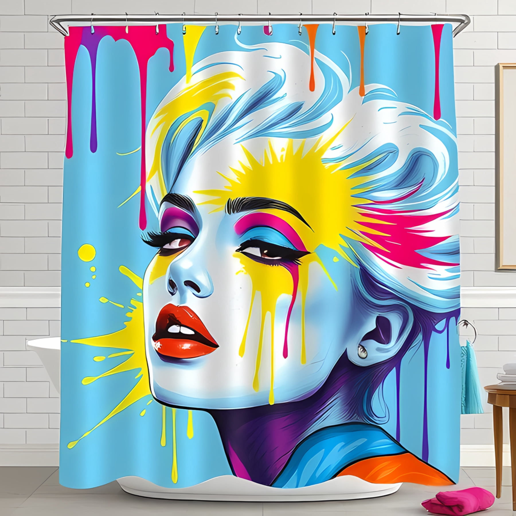 Vibrant Pop Art Shower Curtain Bold Colorful Portrait of Confident ...