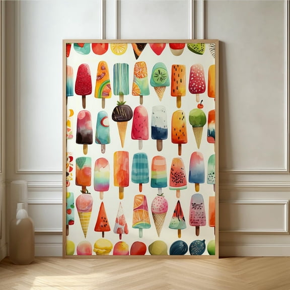 Vibrant Popsicle Wall Art, Cheerful Summer Treats Print for Kids' Rooms and Play Spaces, Poster Only