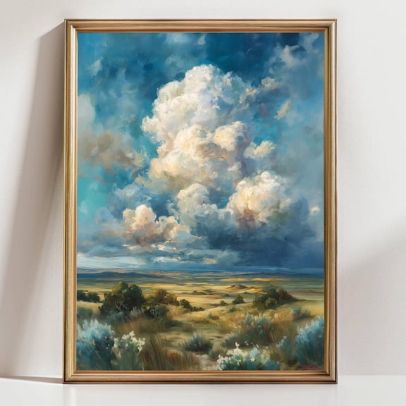 Vibrant Prairie Cloudscape Art Print Big Sky Country Wall Decor Western Landscape Bold Nature Horizon Poster