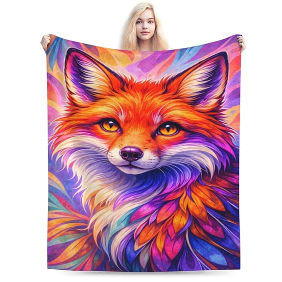 Vibrant Psychedelic Fox Blanket for Couch Bed Modern Home Accent 50x40