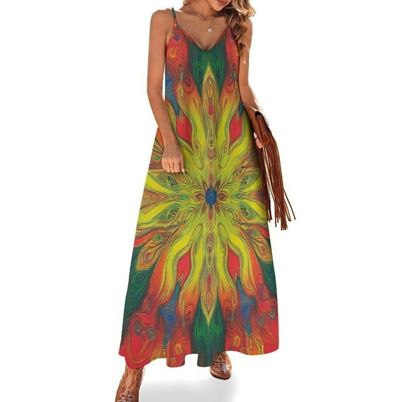 Vibrant Psychedelic Mandala Art Sleeveless Dress Women's Evening Dress Womans Clothing