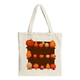 thumbnail image 1 of Vibrant Pumpkin Design Tote Bag - Canvas Reusable Perfect for Shopping Travel & Parties Features Colorful Pumpkins on Brown Background, 1 of 4
