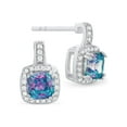 thumbnail image 1 of Vibrant Purple Aqua CZ Halo Stud Earrings in Sterling Silver, 1 of 5