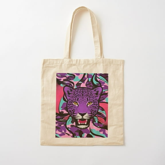 Vibrant Purple Leopard Pop Art Design Cotton Tote Bag Canvas Tote Bag, Family Gift For Mother, Her